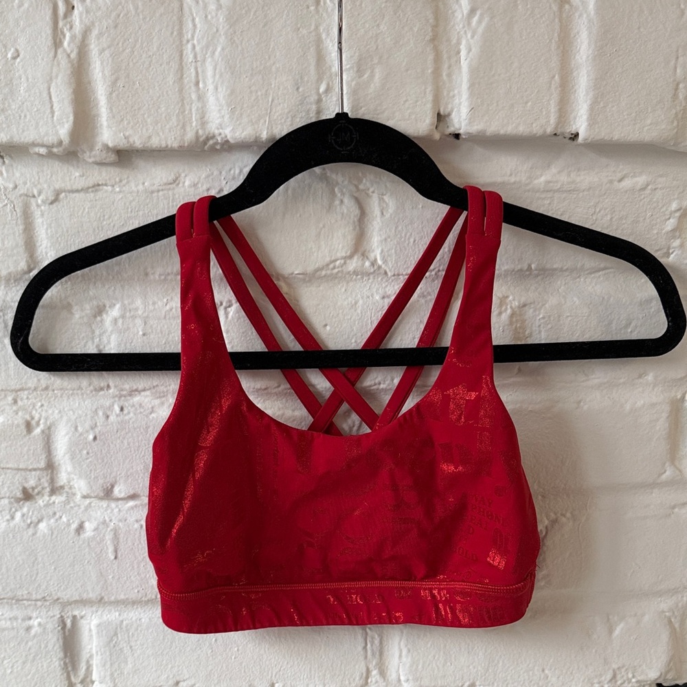 RARE Lululemon Energy Bra *Manifesto 20YR Manifesto Foil Dark Red - Picture 3 of 6